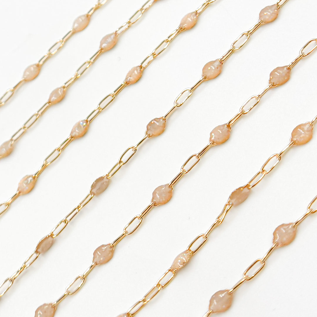 Gold Filled Golden Shade Color Opal Enamel Cable Chain