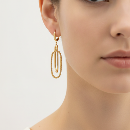 15850022130. 14K Solid Gold Smooth and Textured Tube Hollow Oval Dangle Leverback Earrings