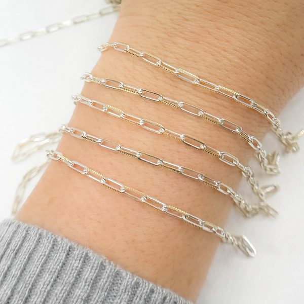 Two Tone Gold Plated and 925 Sterling Silver Paperclip Chain