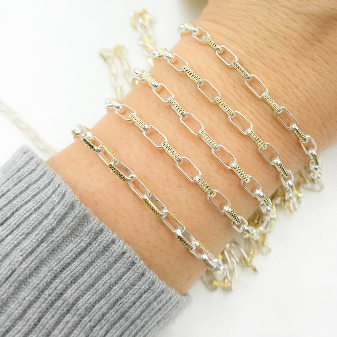 Two Tone Gold Plated and 925 Sterling Silver Paperclip Chain