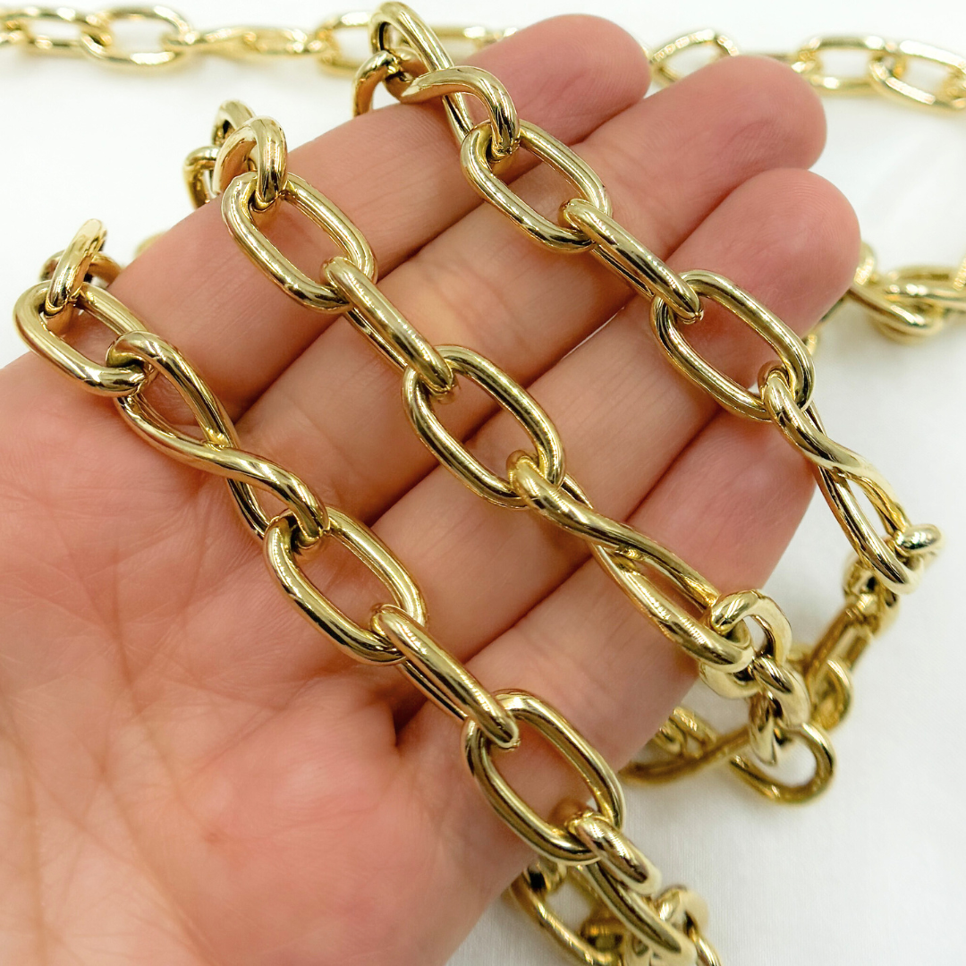 566MTGP. Gold Plated 925 Sterling Silver Hollow Smooth Oval & Infinity Links Chain