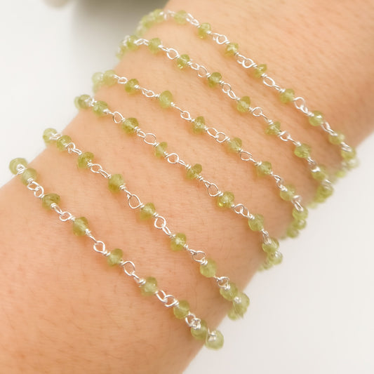 Peridot Gemstone Sterling Silver Wire Chain