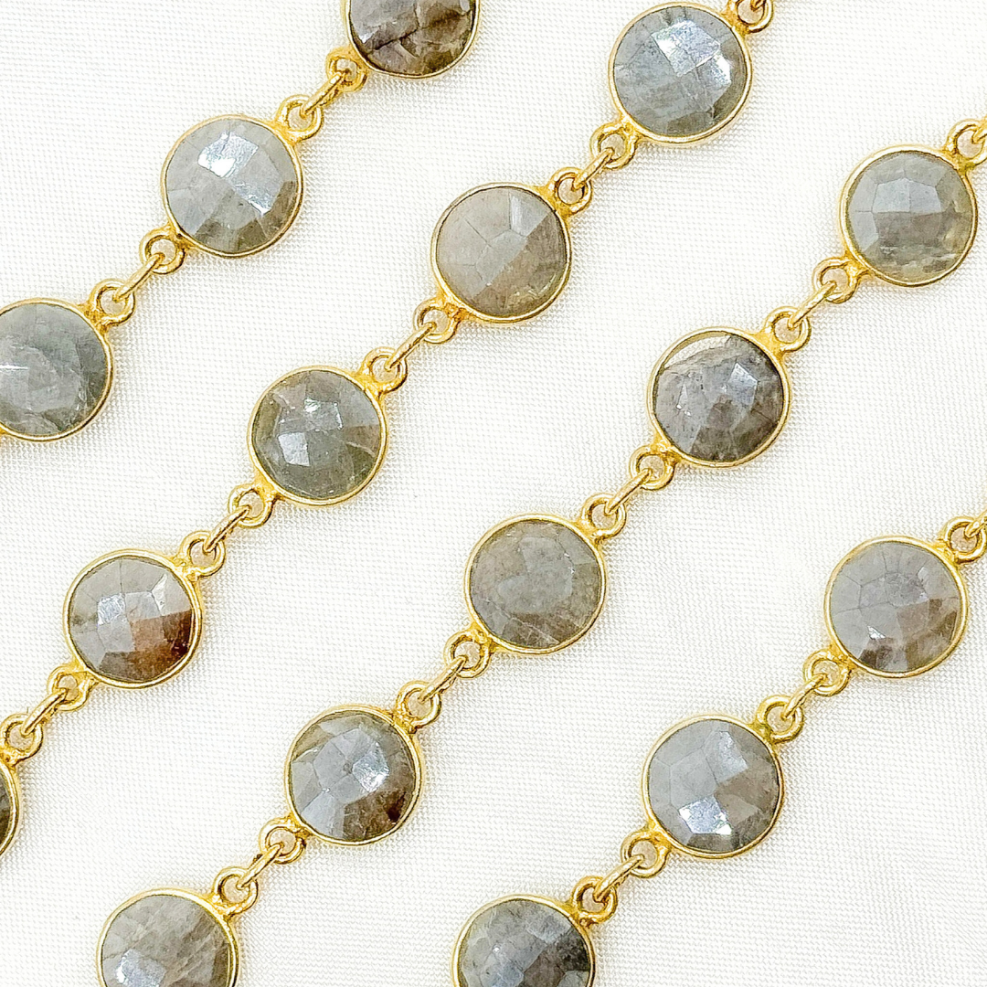 Coated Milky Aquamarine Round Shape Bezel Gold Plated Wire Chain