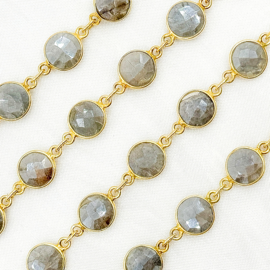 Coated Milky Aquamarine Round Shape Bezel Gold Plated Wire Chain