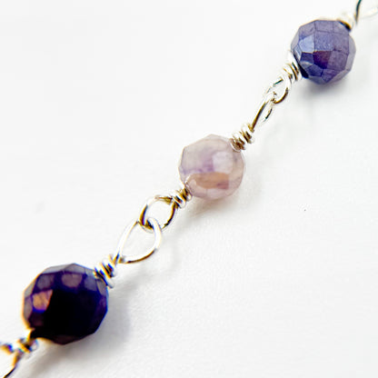 Coated Blue Quartz Sterling Silver Wire Wrap Chain