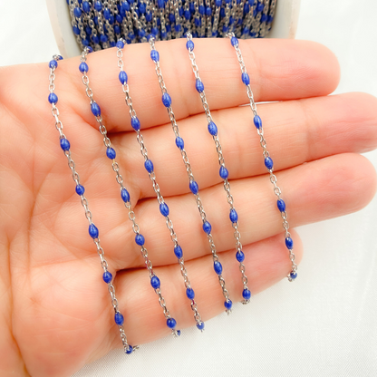 Sterling Silver Blue Color Enamel Chain