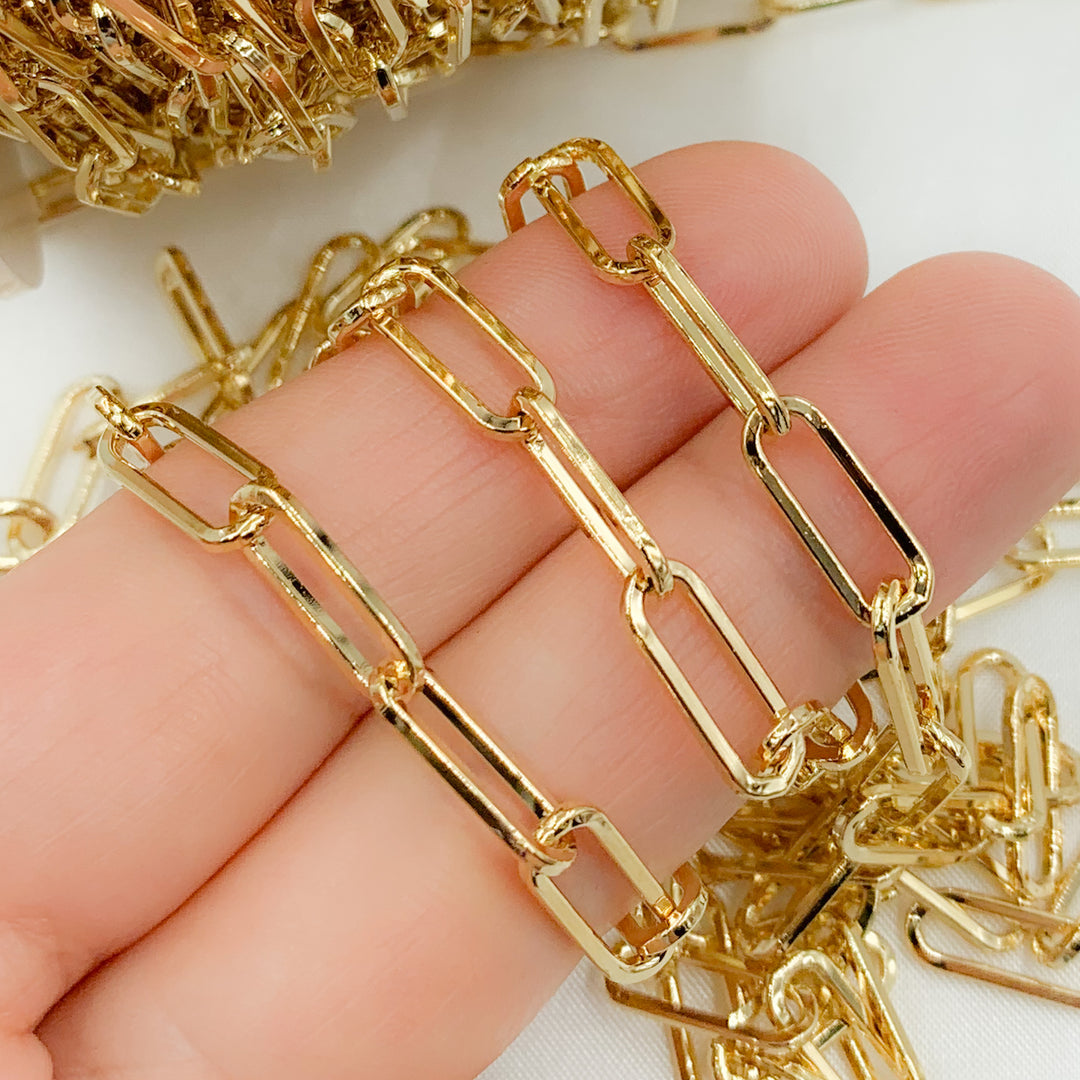 Gold Plated 925 Sterling Silver Flat Paperclip Chain. V12GP