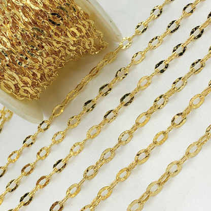 Y15GP. Gold Plated 925 Sterling Silver Flat Hammered Oval Link Chain