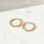 Load image into Gallery viewer, GER99. 14K Solid Gold Twisted Hollow Hoop Earrings