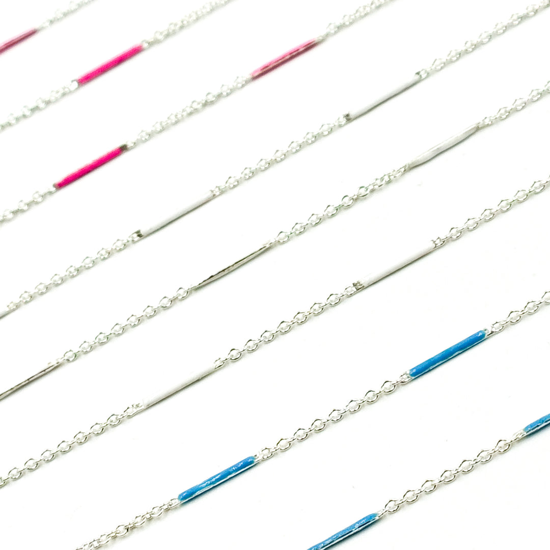 70/7796SS. 925 Sterling Silver Enamel Bar Link Chain