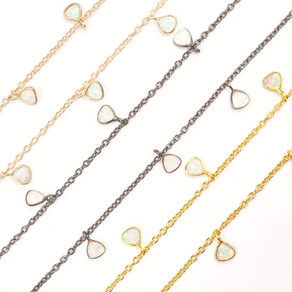 Created White Opal Triangle Shape Dangle Chain