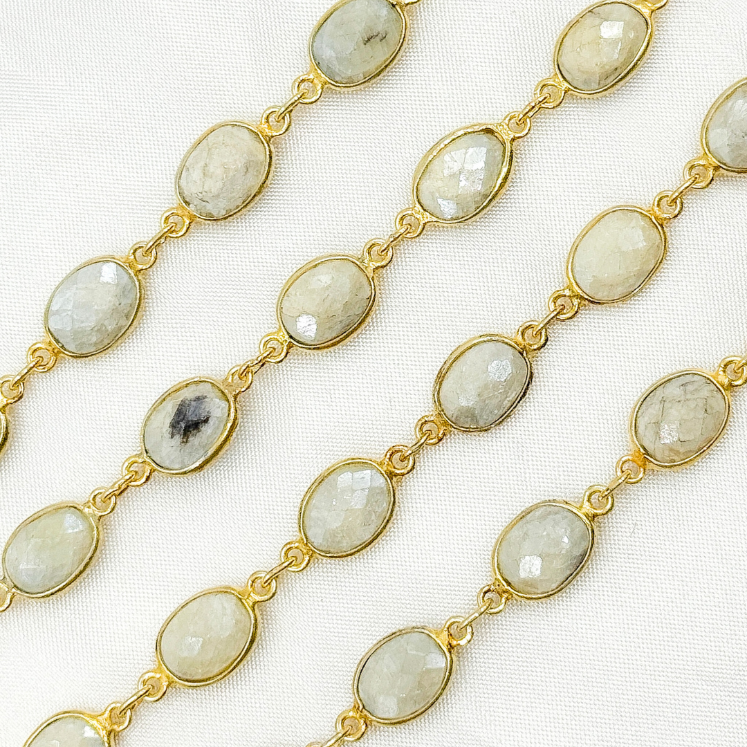 SIL6. Silverite Oval Shape Bezel Gold Plated 925 Sterling Silver Wire Chain