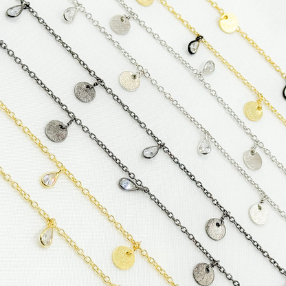 CZ Pear Shape & Disc Alternate Dangle Wire Chain