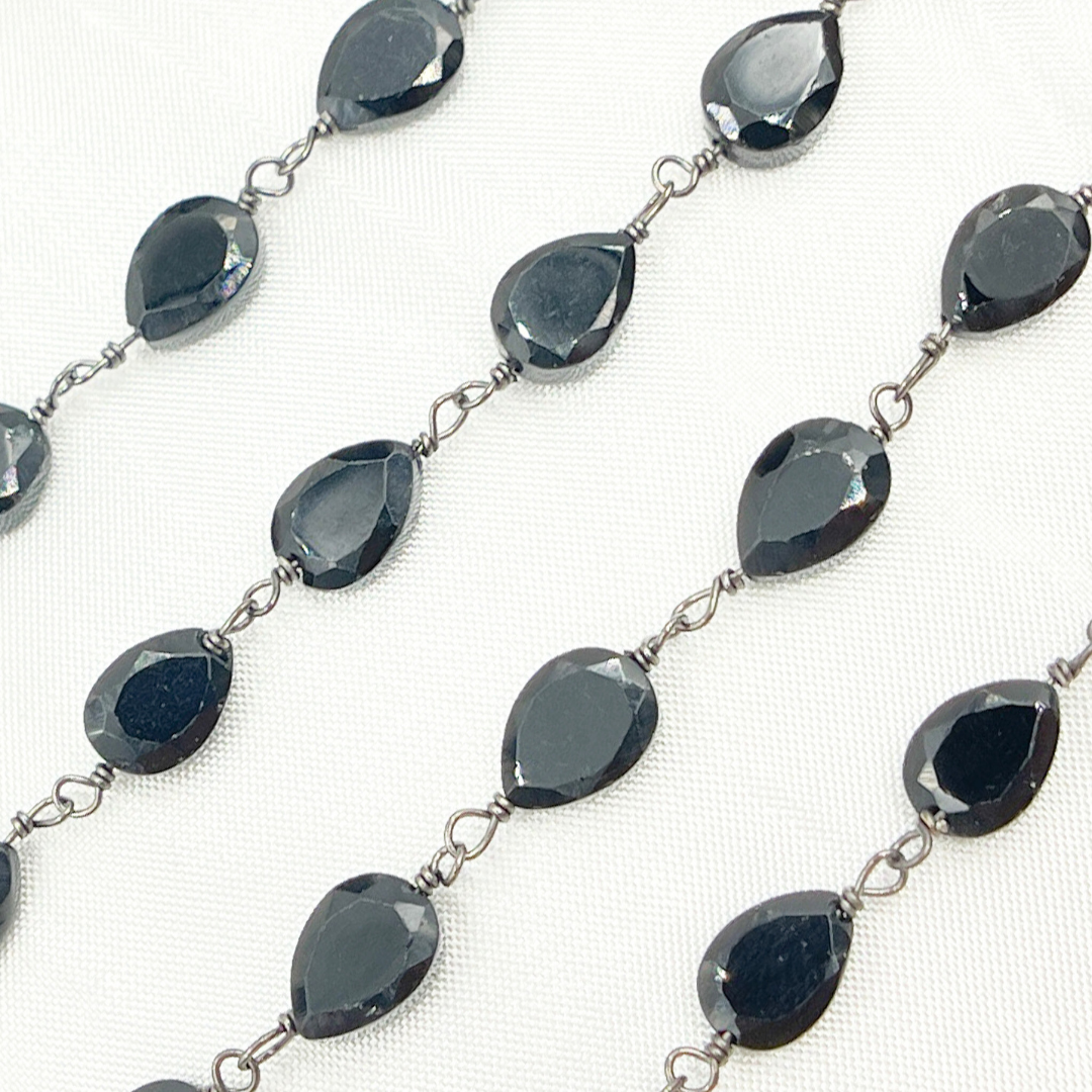 Black Spinel Tear Drop Oxidized Wire Chain. BSP21