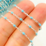 Load image into Gallery viewer, 925 Sterling Silver Cable Chain with Turquoise Color Enamel.  V203TURSS
