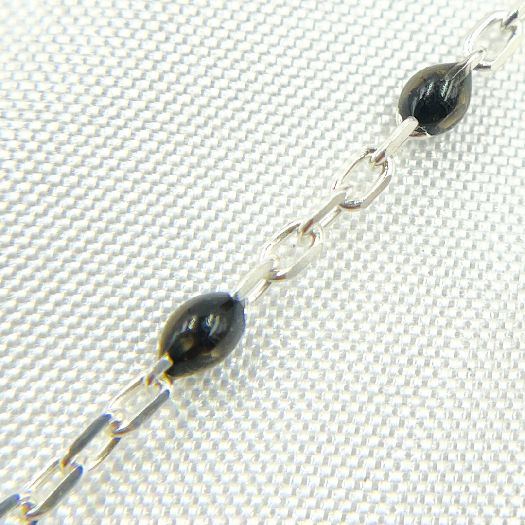 925 Sterling Silver Cable Chain with Black Color Enamel. V203BKSS