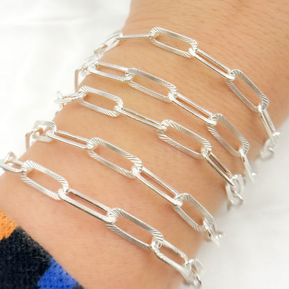 Sterling Silver Flat Textured Paperclip Chain