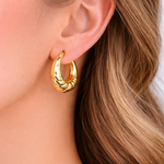 Load image into Gallery viewer, GER180. 14K Solid Gold Croissant Hollow Hoops