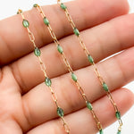 Load image into Gallery viewer, V250-OGGF. 14k Gold Filled Olive Green Color Enamel Satellite Cable Chain
