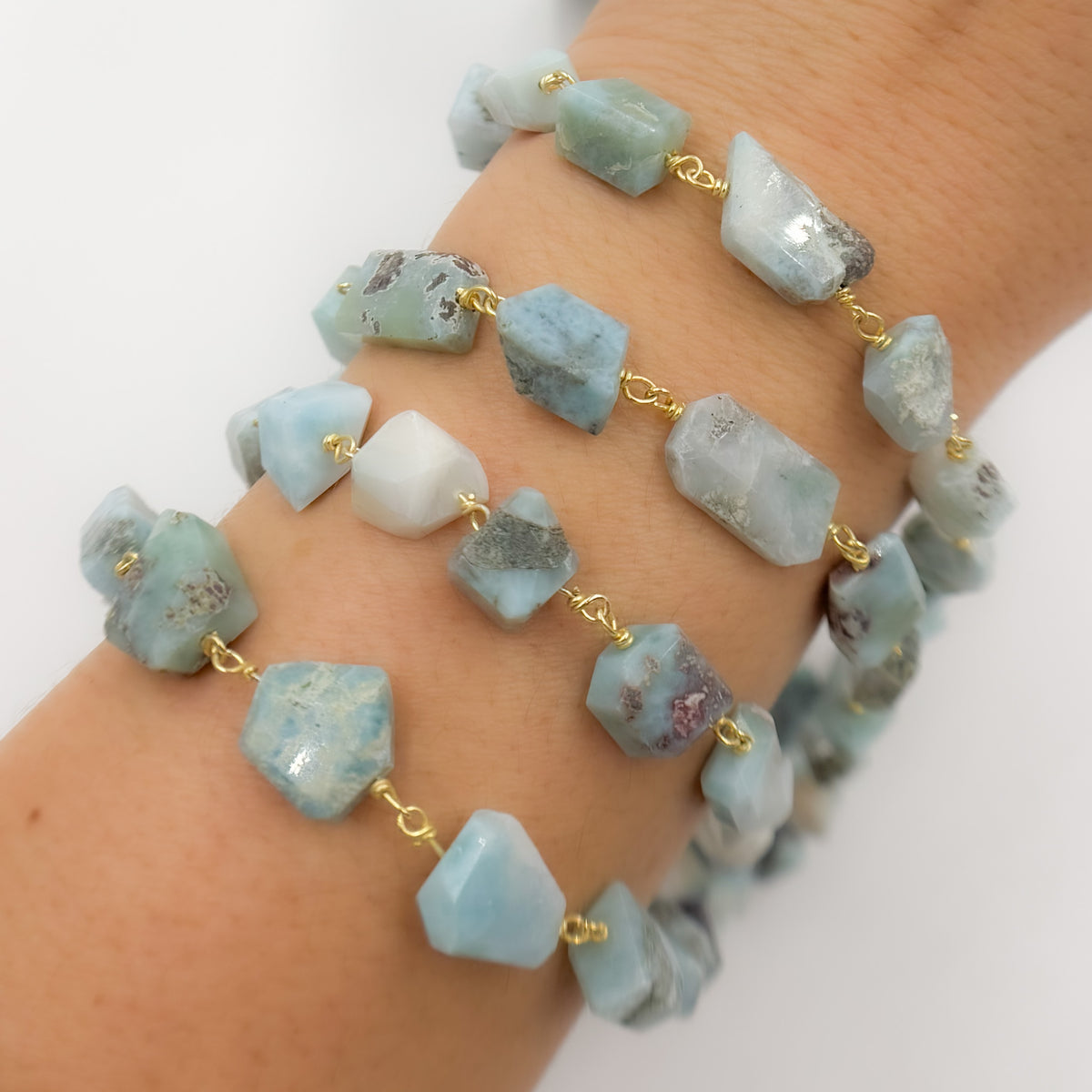 Larimar Organic Flat Shape Gold Plated Wire Chain