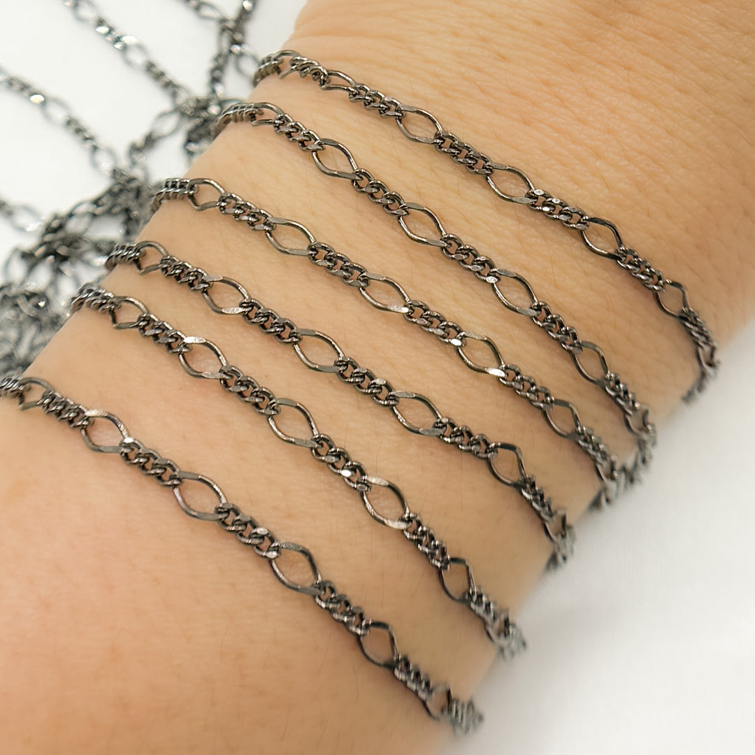 V238BR. Black Rhodium Sterling Silver Long and Short Link Chain