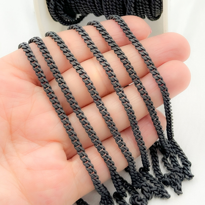 Sterling Silver Black Rhodium Matt Finish Curb Chain