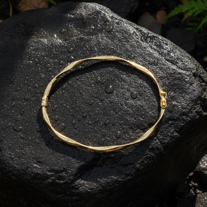 Bangle3. 14K Gold Twisted Hollow Bangle Bracelet