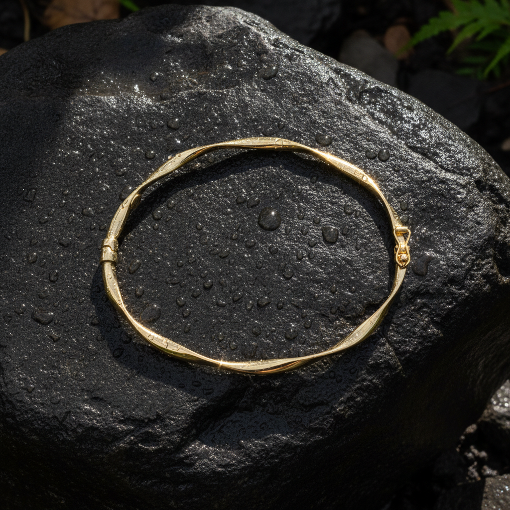 Bangle3. 14K Gold Twisted Hollow Bangle Bracelet