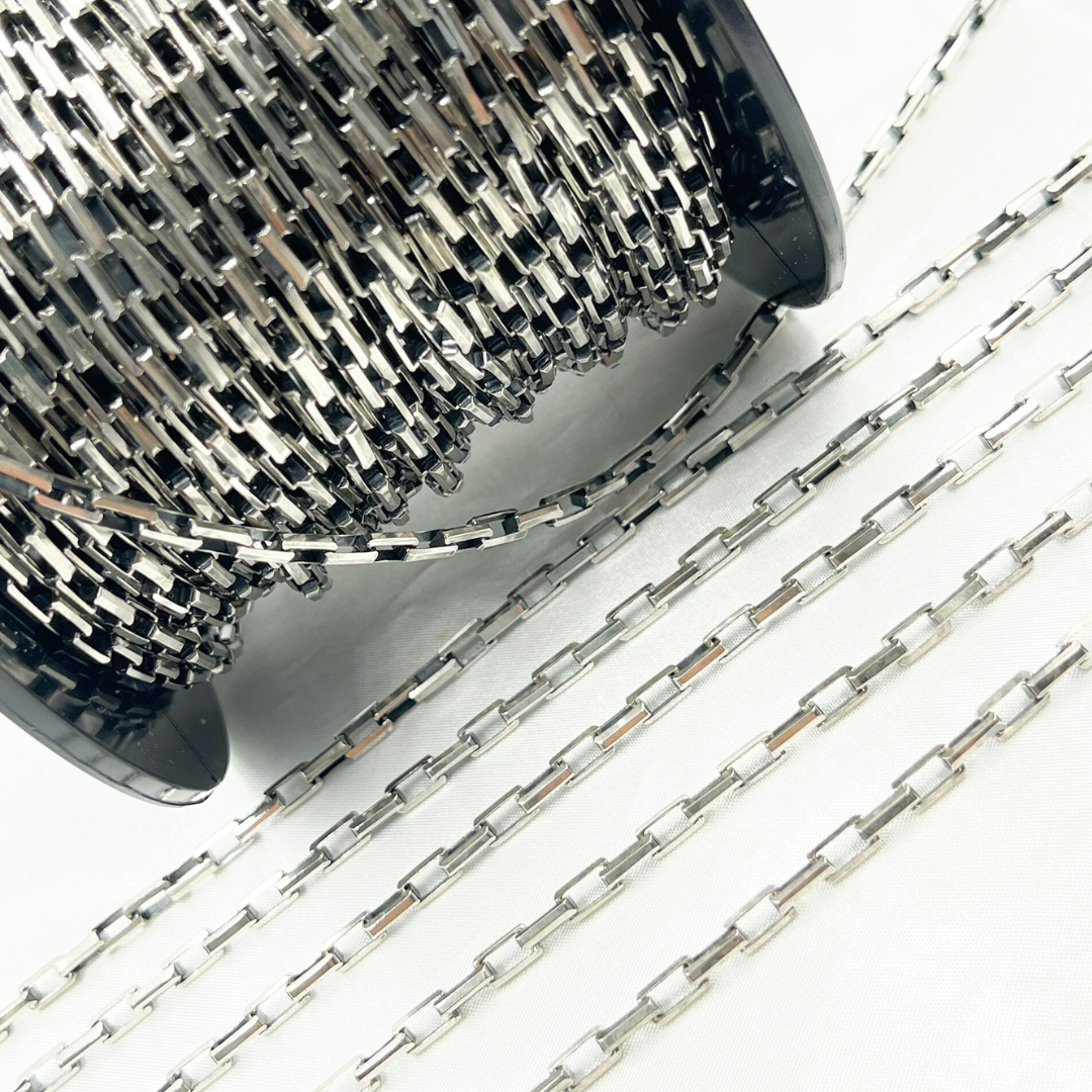 Oxidized Sterling Silver Diamond Cut Box Link Chain