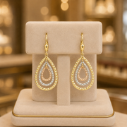 GER113. 14K Solid Gold Dangle Earring with Tri - Color Diamond Cut Drops.
