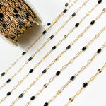 Load image into Gallery viewer, V295BKGF. 14K Gold Filled Black Color Enamel with Paperclip and Diamond Cut Marina Links