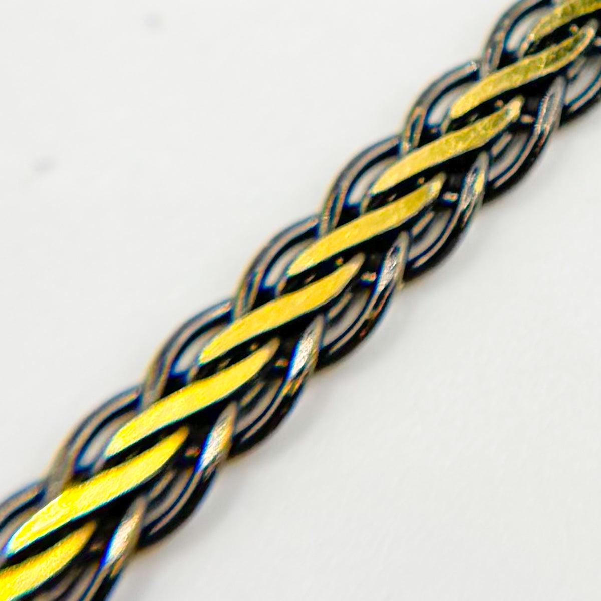 Black Rhodium Sterling Silver and Gold Plated Flat Wheat Necklace