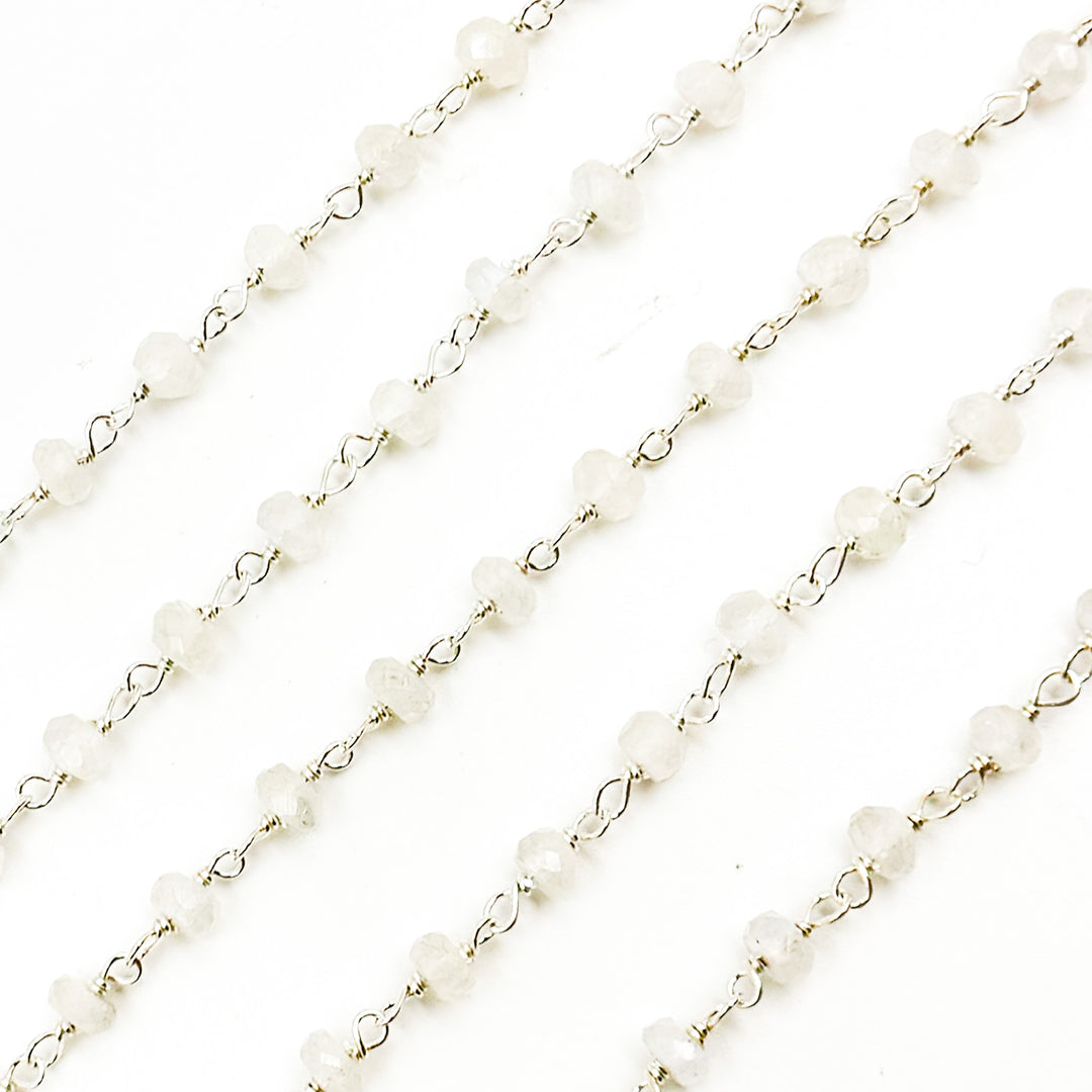 MS75. Rainbow Moonstone Sterling Silver Wire Chain