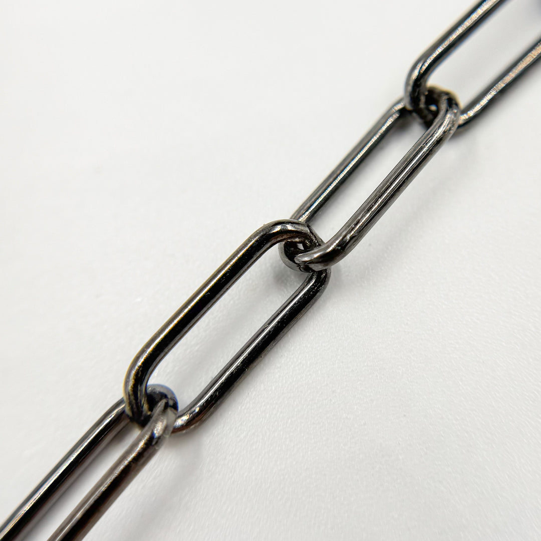 Black Rhodium Sterling Silver Smooth Paperclip Chain
