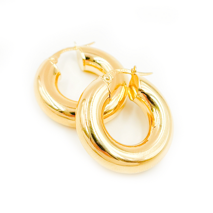 15850000047. 14K Solid Gold Chunky Hollow Hoop Earrings