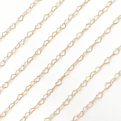 14K Yellow Solid Gold Heart Link Chain
