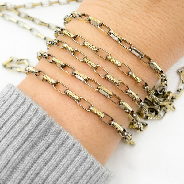 Two Tone Black Rhodium and Gold Plated Paperclip Chain
