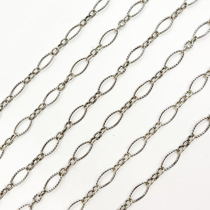 738TWOX. Oxidized Sterling Silver Hammered Oval and Smooth Round Links Chain
