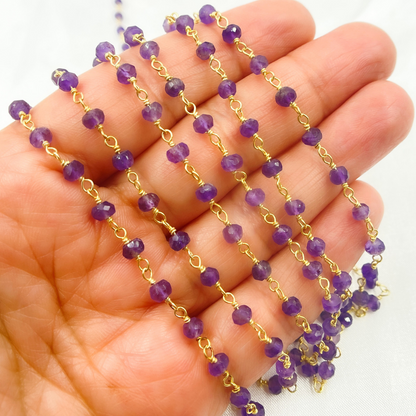 Amethyst Gold Plated 925 Sterling Silver Wire Chain