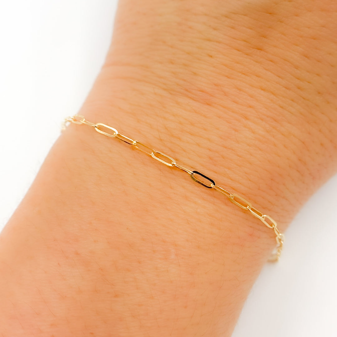 14k Solid Gold Flat Paperclip Bracelet