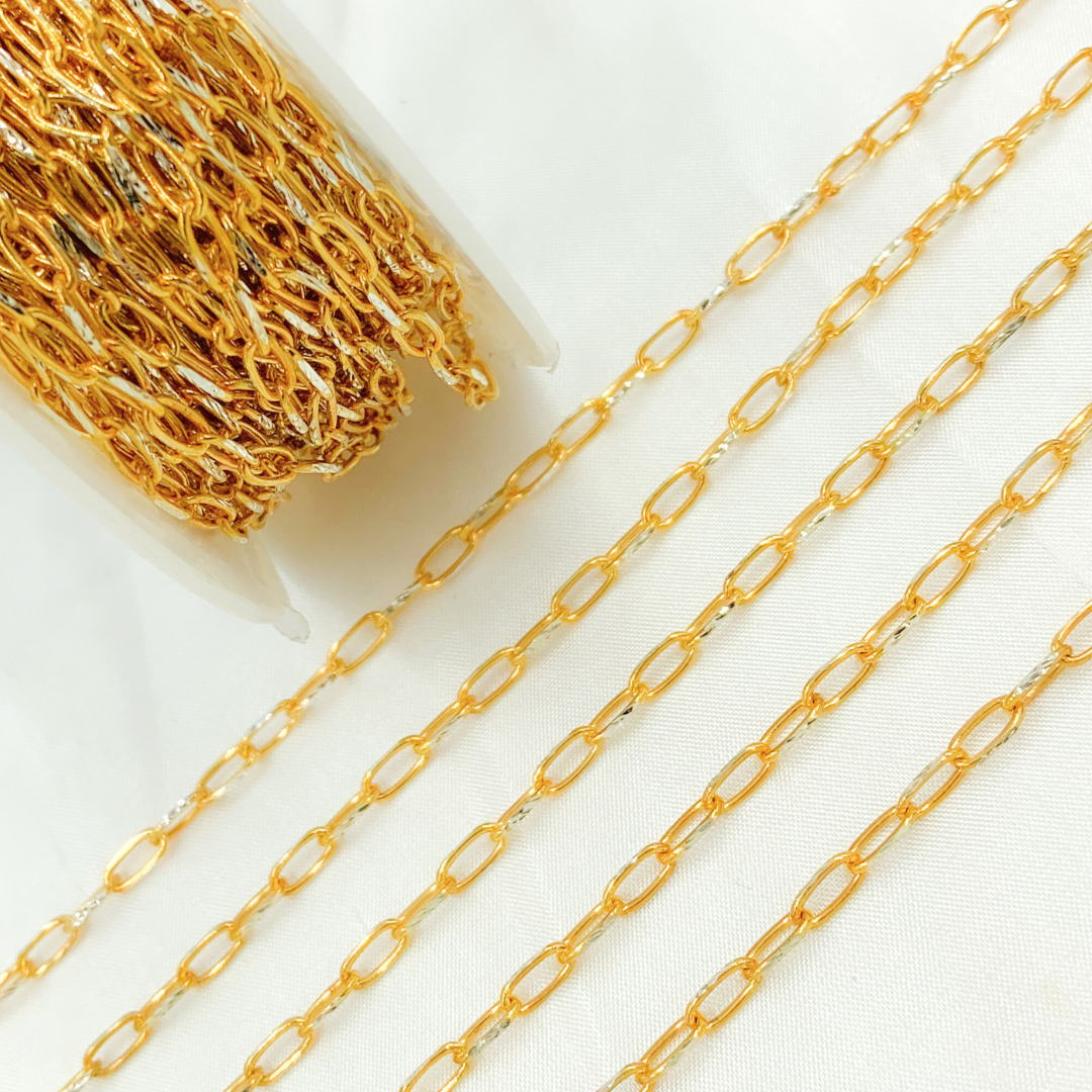 Gold Plated 925 Sterling Silver Diamond Cut Oval Link Chain. X5GP