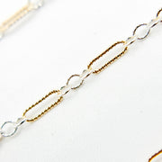 XM/1003K. 14K Gold Filled and Sterling Silver Knurled Link Chain – Long & Short Pattern