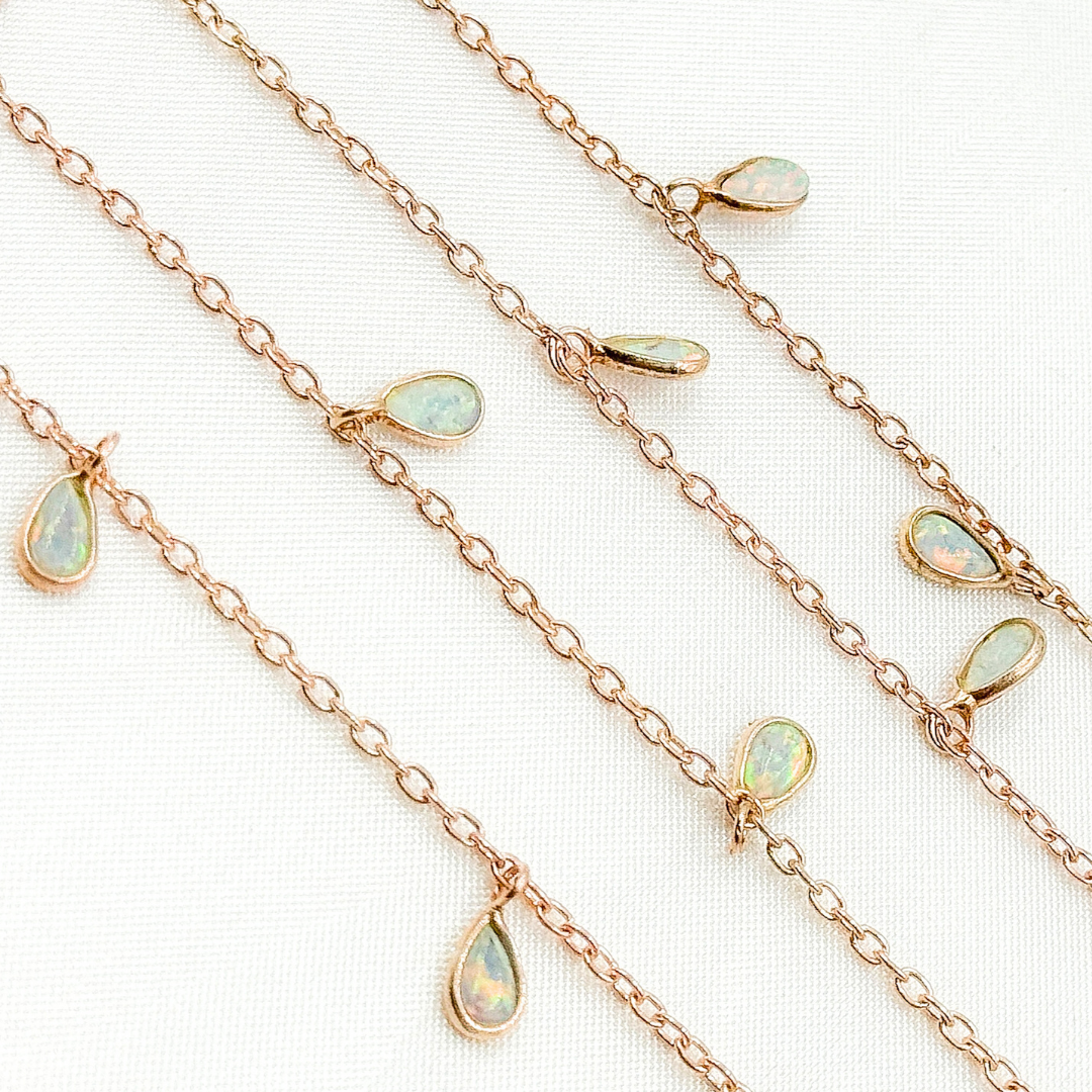 Created White Opal Tear Drop Shape Dangle Chain
