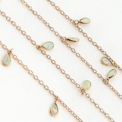 Created White Opal Tear Drop Shape Dangle Chain