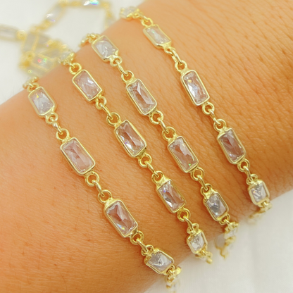 Cubic Zirconia Rectangle Shape Connected Chain