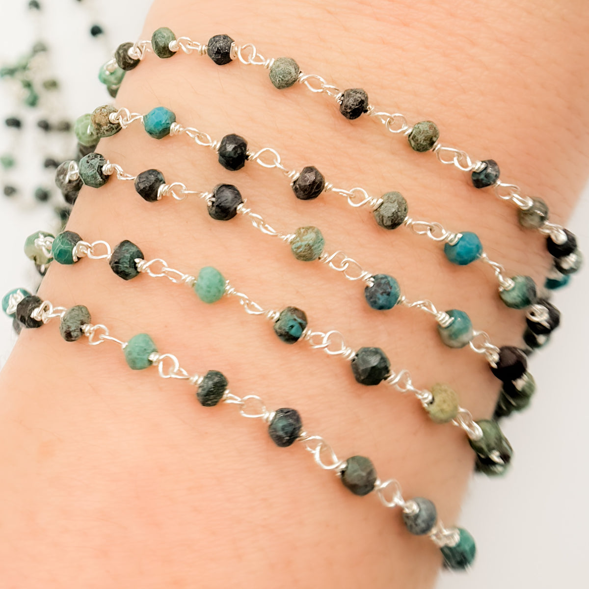 Chrysocolla Sterling Silver Wire Chain
