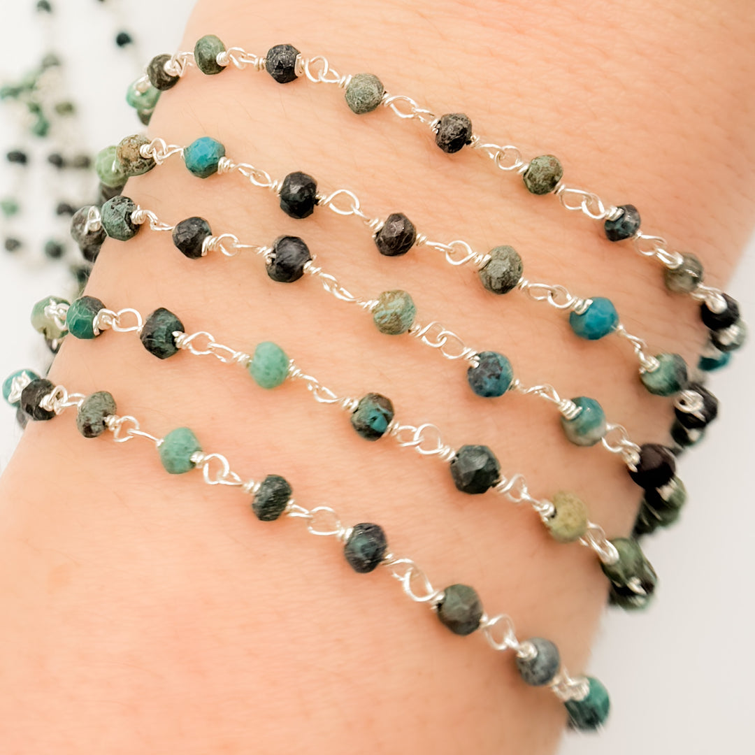 CHR33. Chrysocolla Sterling Silver Wire Chain
