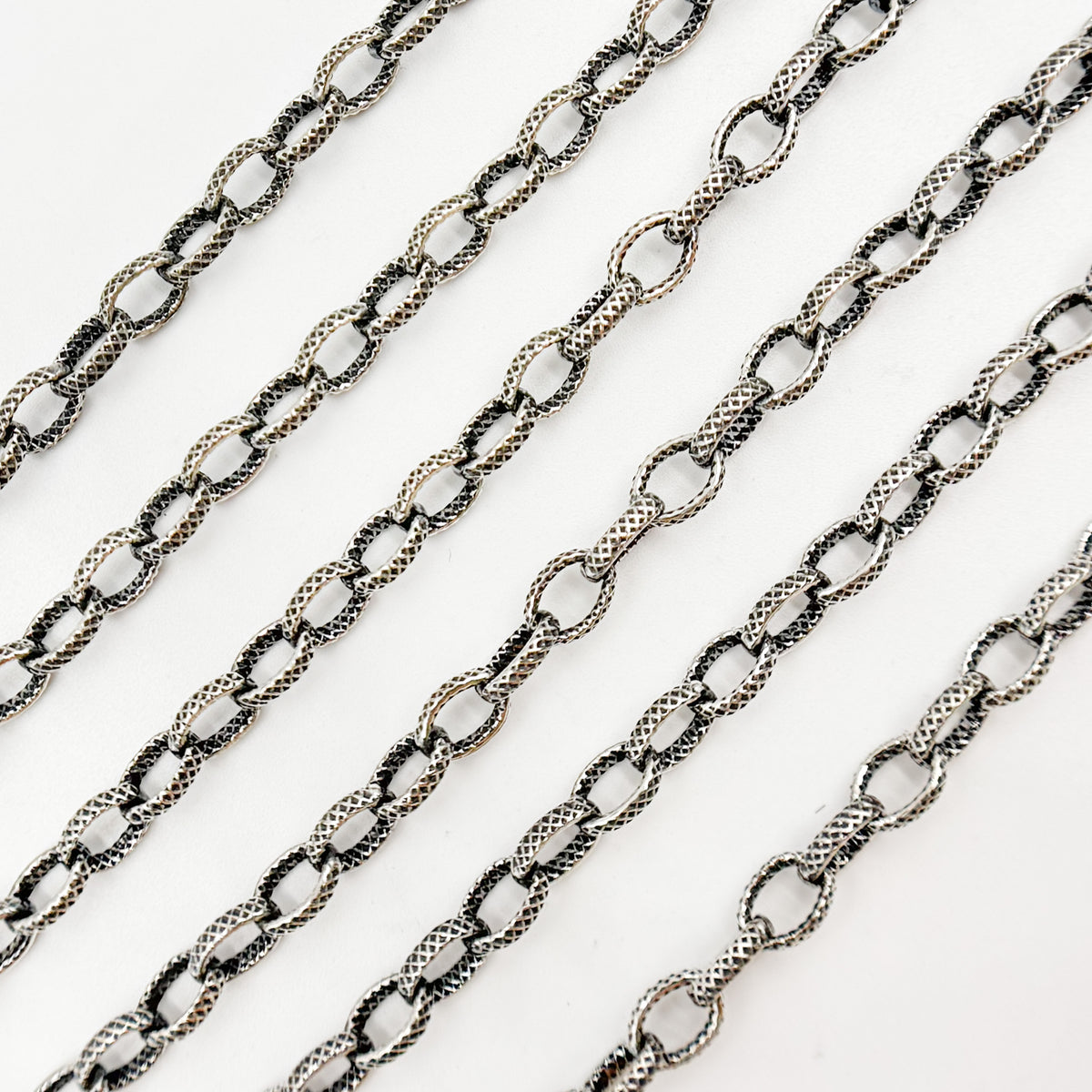 V25OX. Oxidized Sterling Silver Textured Oval Chain