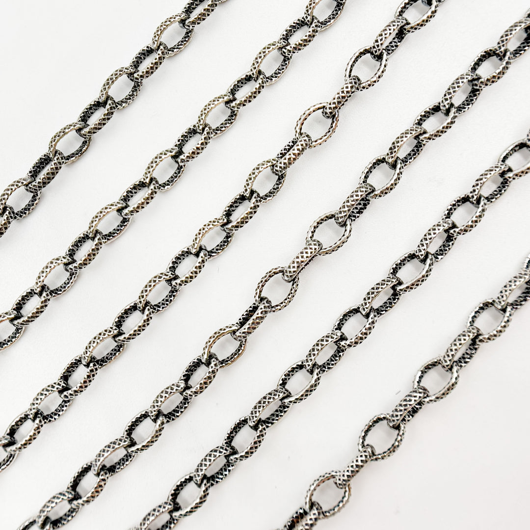 V25OX. Oxidized Sterling Silver Textured Oval Chain