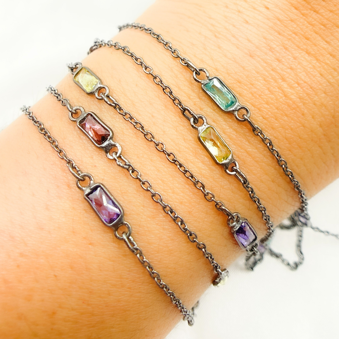Multi Color Cubic Zirconia Rectangular Shape Connected Chain